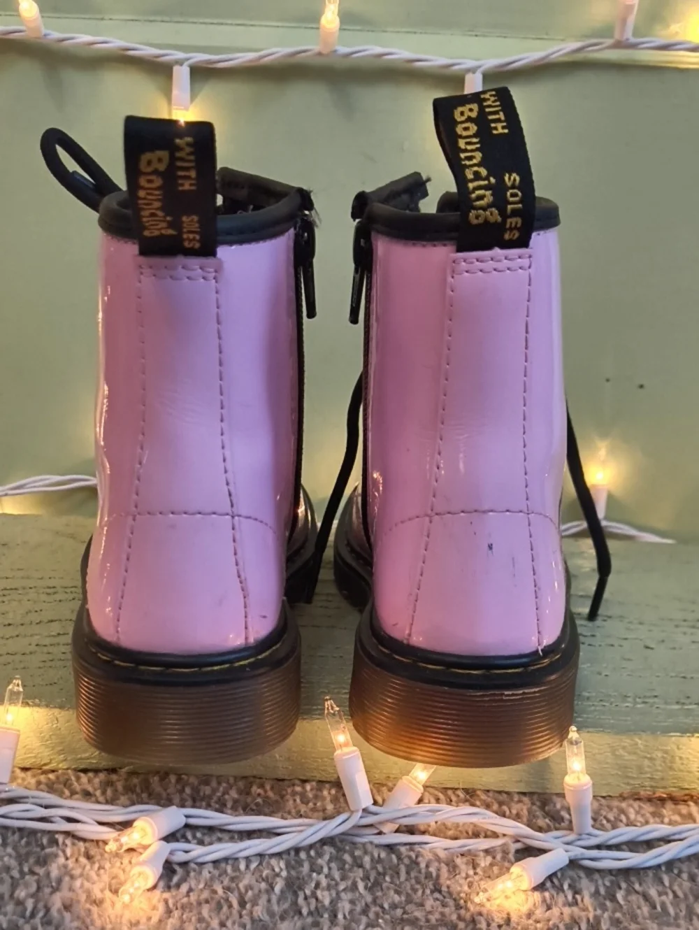 Kids Dr. Martens 1460 Patent Pink 🩷 Black 🖤 Air Wair Lace Zip Lamper Boots 2